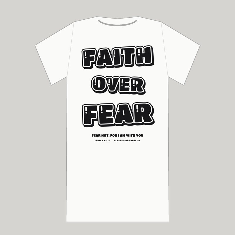 Faith Over Fear Back Print Tee, Christian t-shirt shown from the back from Blessed Apparel SA