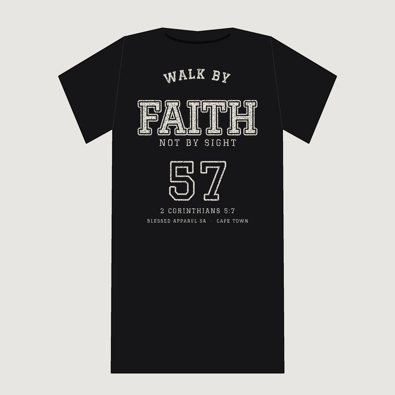 Walk by Faith Back Print Tee, Christian t-shirt shown from the back from Blessed Apparel SA