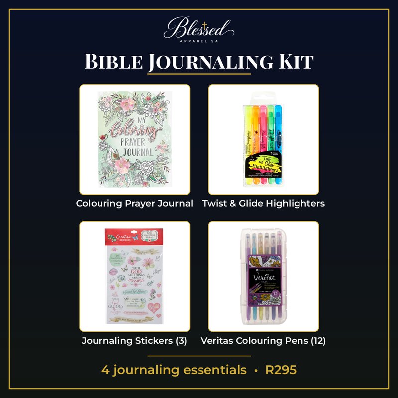 Bible Journaling Kit: Highlighters, Stickers, Colouring Journal & Pens, Christian journal & diary from Blessed Apparel SA