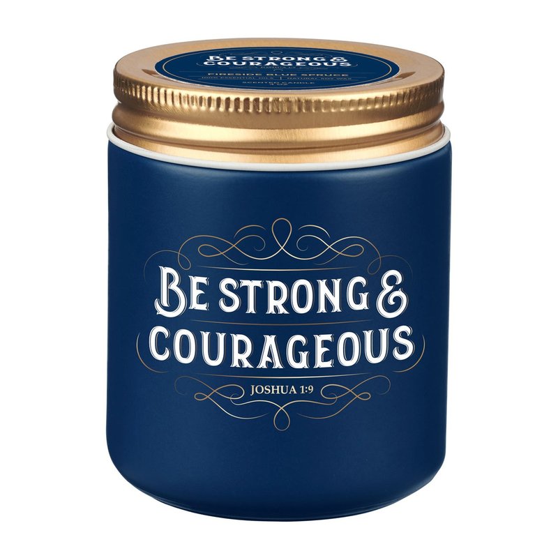 Be Strong and Courageous Scented Candle Jar, Fireside Blue Spruce (Joshua 1:9), Christian gift from Blessed Apparel SA