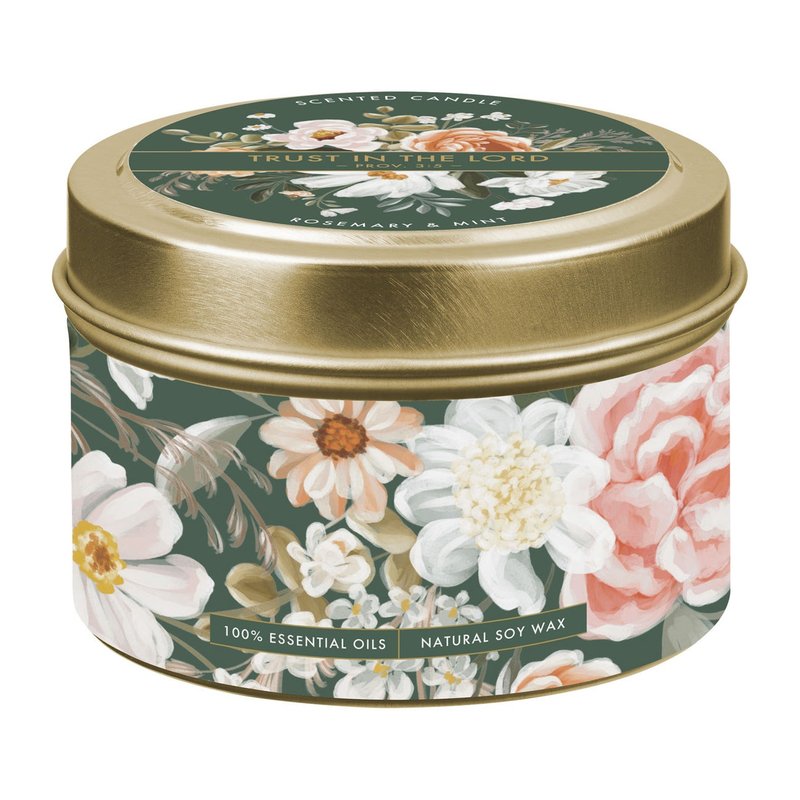 Trust in the Lord Scented Candle in Tin, Rosemary & Mint (Proverbs 3:5), Christian gift from Blessed Apparel SA