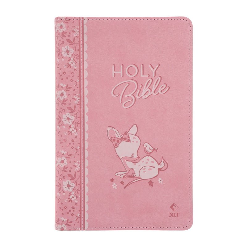 NLT Baby Bible for Girls, Pink Deer Faux Leather Flexcover, Christian kids gift from Blessed Apparel SA
