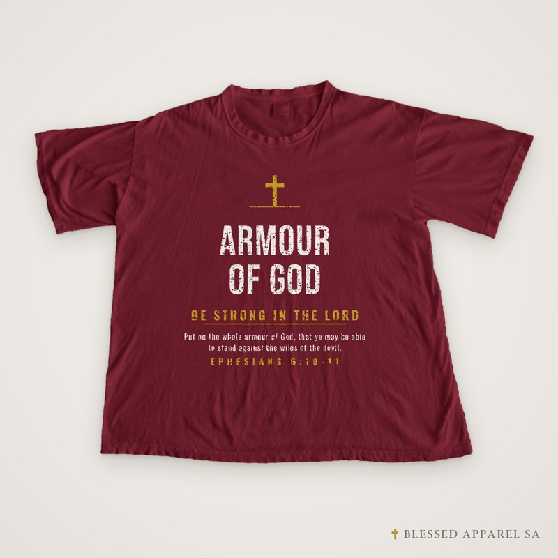 Armour of God Tee (Ephesians 6:10-11), Christian men’s t-shirt from Blessed Apparel SA