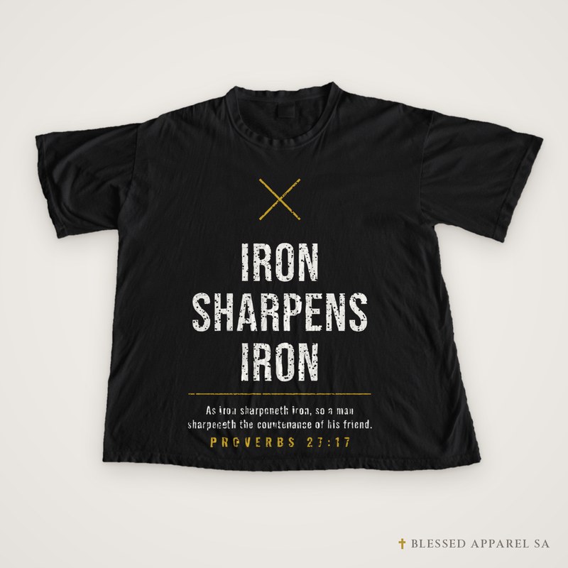 Iron Sharpens Iron Tee (Proverbs 27:17), Christian men’s t-shirt from Blessed Apparel SA