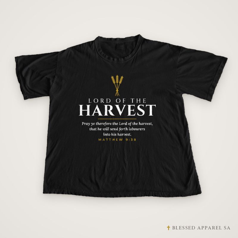 Lord of the Harvest Tee (Matthew 9:38), Christian apparel from Blessed Apparel SA